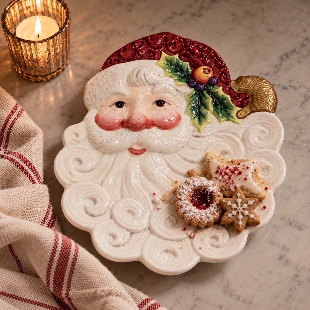 Fitz and Floyd Christmas Santa Canapé Plate Serving Tray Vintage